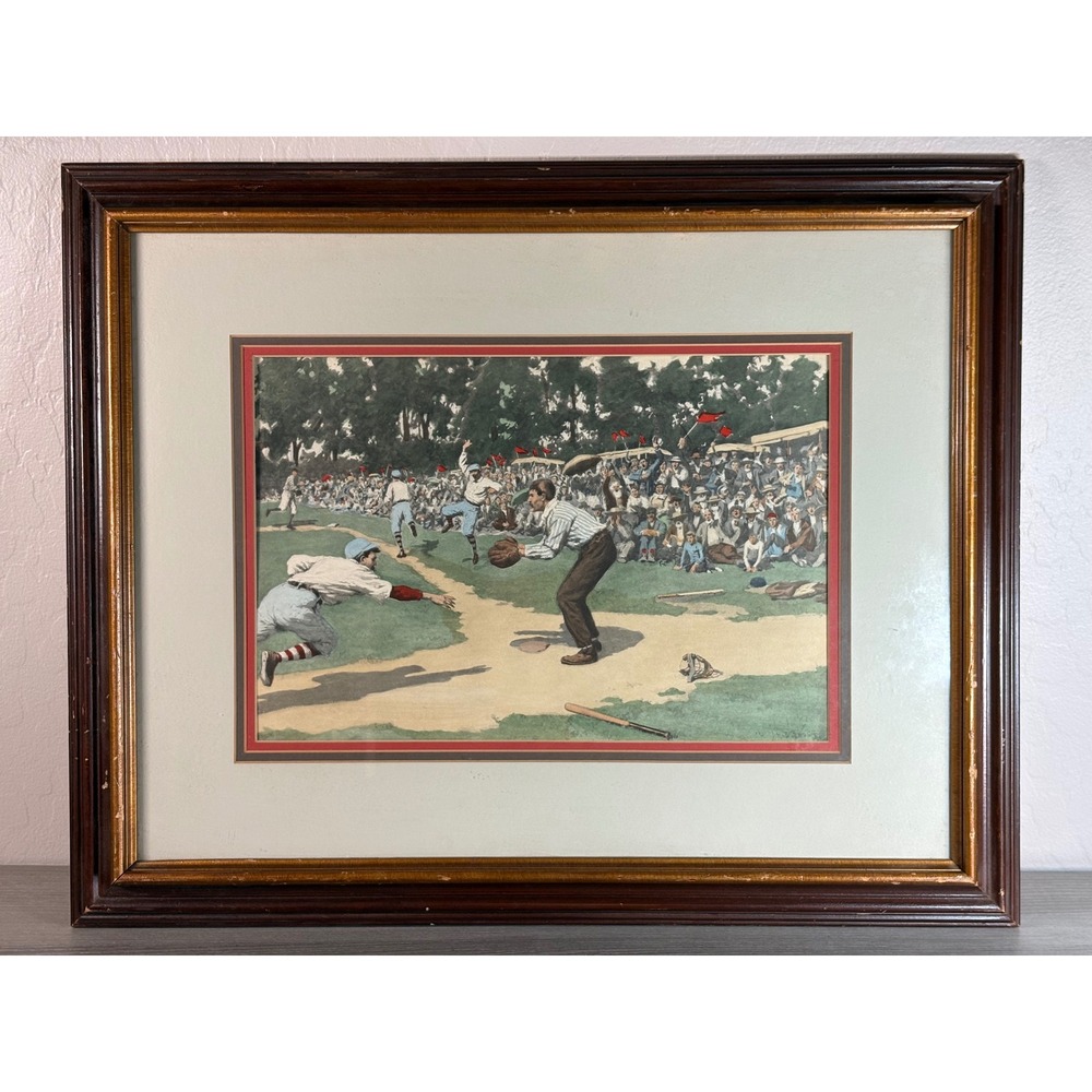 A.B. Frost Vintage‎ Baseball Lithograph Print Framed Americana Sports Art 20x16